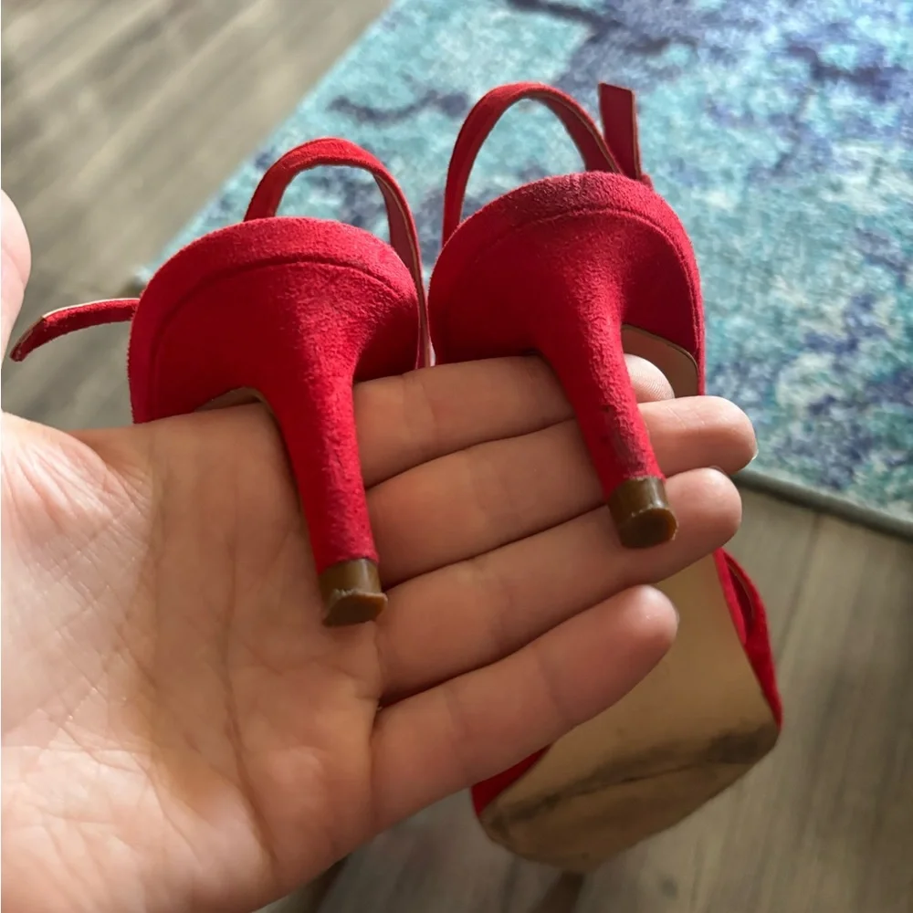 WORN TWICE - ZARA RED SPARKLE KITTEN HEEL - Picture 7 of 11